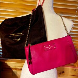 NWOT Kate Spade hot pink leather, gold chain, mini shoulder bag, dust bag